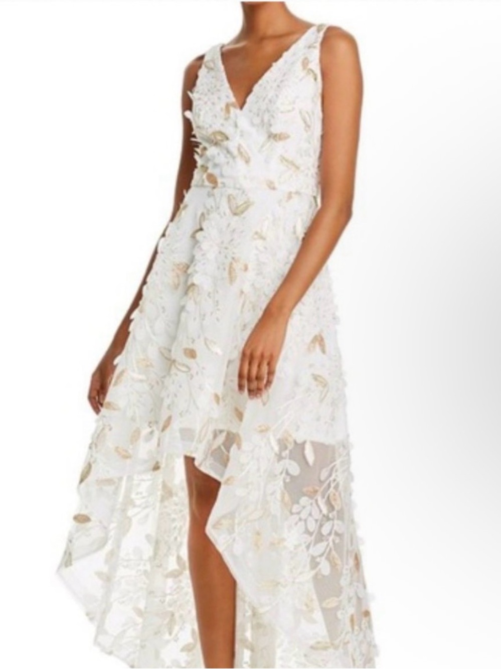 Aqua high-low ivory and gold bridal shower gown